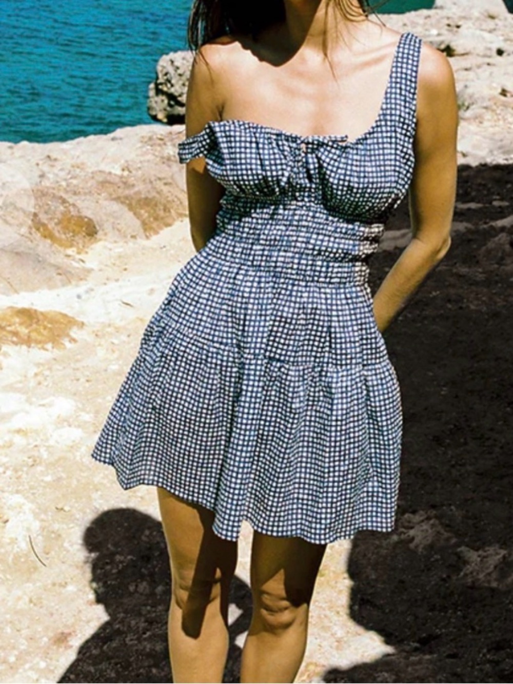 Ciao Lucia Blue and White Gingham Mini Dress